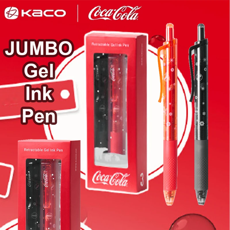 KACO JUMBO-Juego de bolígrafos de tinta de Gel, 1800M, Coca Cola, con licencia, doble bola de secado rápido, punta ST, escritura suave, bolígrafos para exámenes, notas, suministros de estudio de regalo