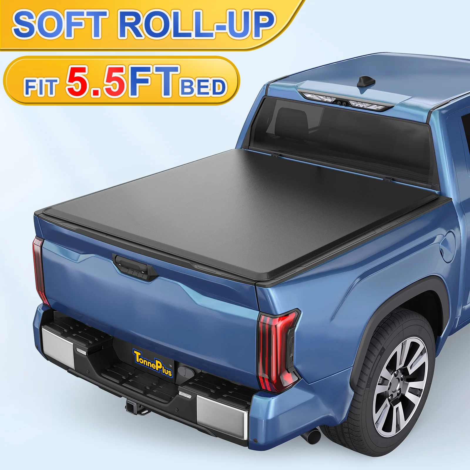 TonnePlus Soft Roll-Up Tonneau Cover Truck Bed Covers for 2022-2024 Toyota Tundra 5.5FT Bed w/ Lamp ; Lightning 5.5' (66.7