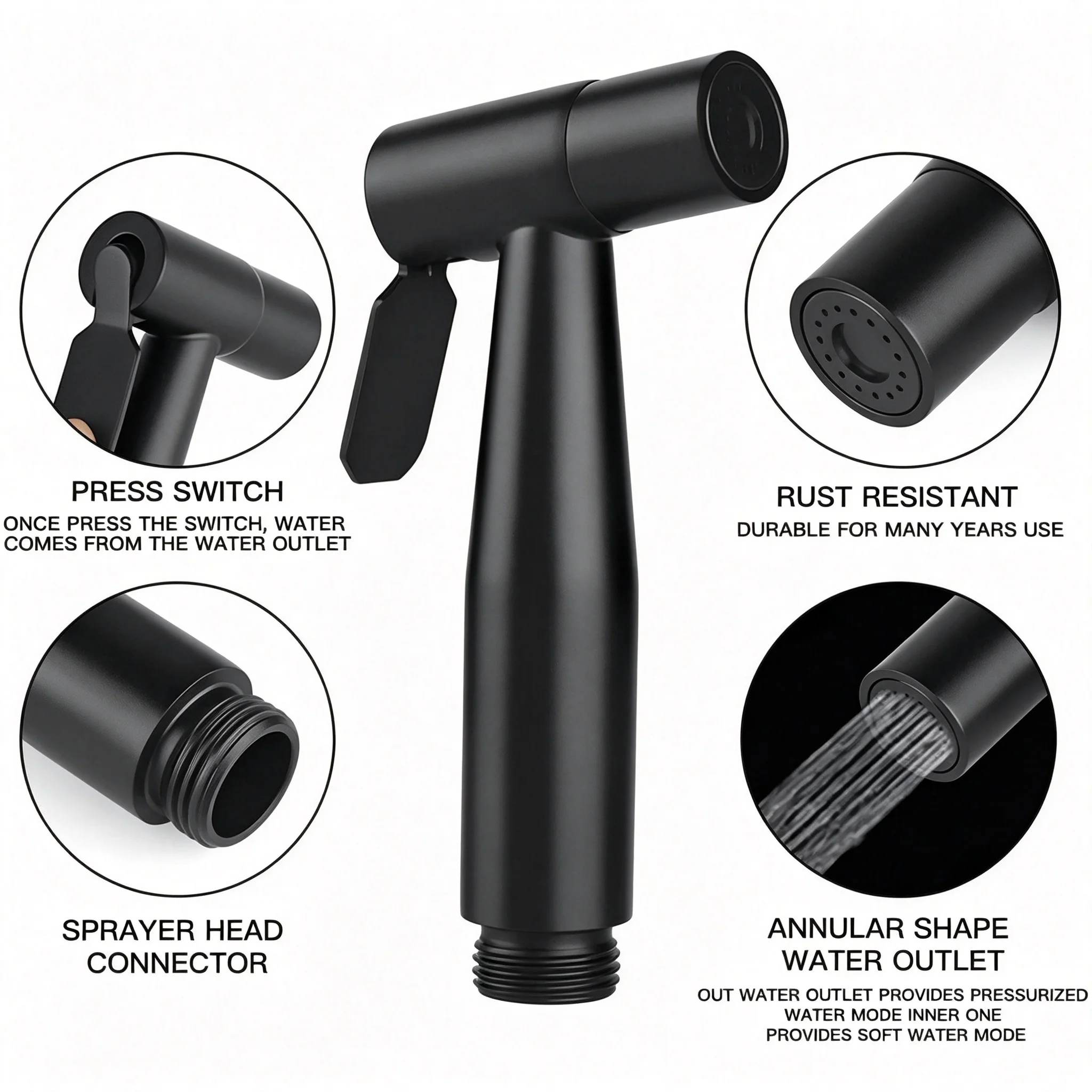 Badezimmer Edelstahl-Handbrause für Toiletten-Bidet, Gebürsteter Edelstahl-Handduschkopf – Detail 4