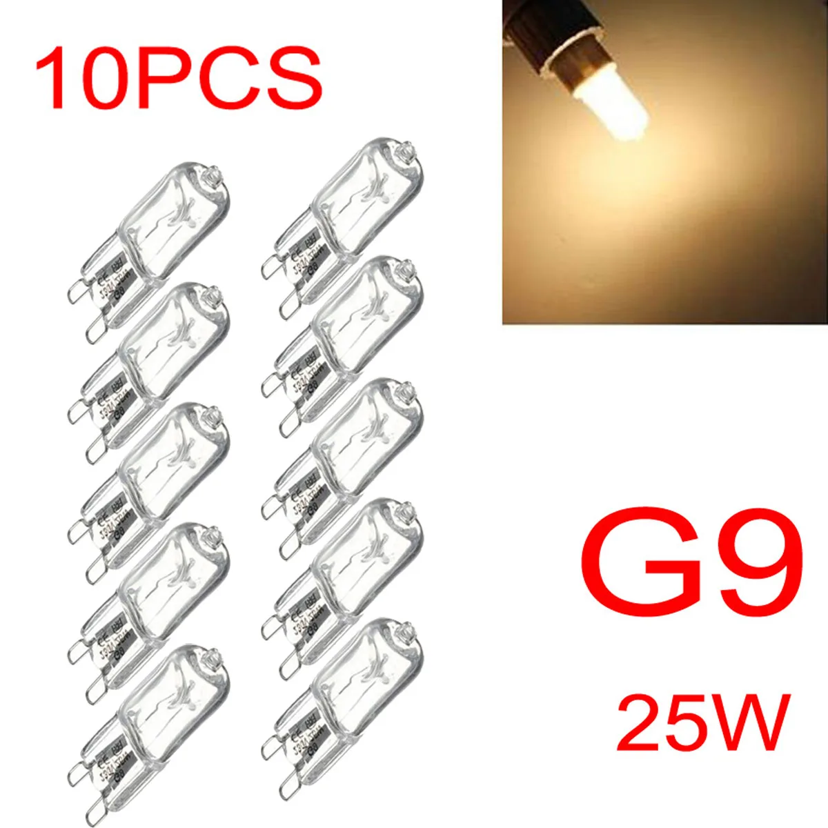 

10pcs G9 25W 220-240V Halogen Light Bulbs 2 Pin Base Warm White Small Light Bulb for Chandeliers / Pendants / Cabinet Lights