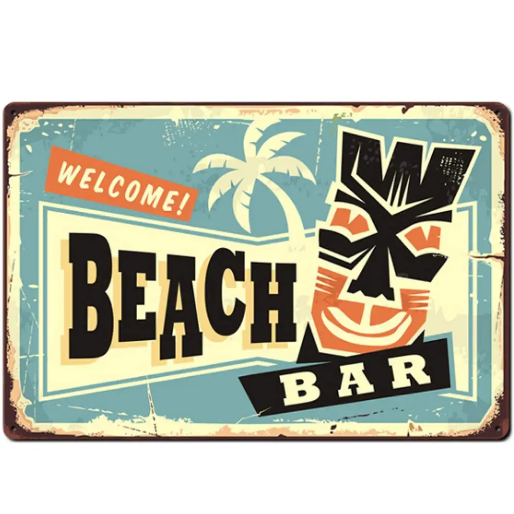 

Retro Design Welcome Beach Bar Tin Metal Signs Wall Art | Thick Tinplate Print Poster Wall Decoration