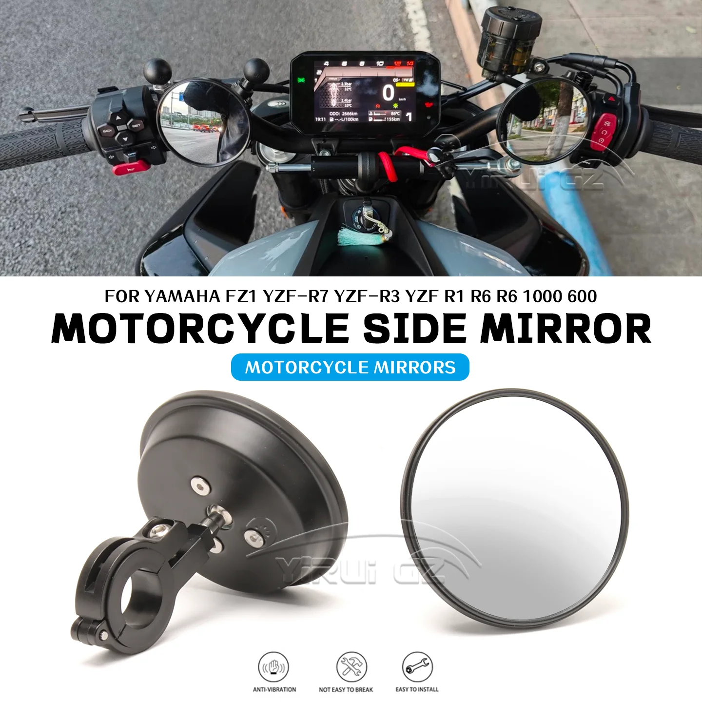 

Вспомогательный ретровизор для слепых зон мотоцикла для FZ-1 YZF-R7 YZF-R3 Espelho Convexo Espelhos de grande angularpara YZF R6 1000 600