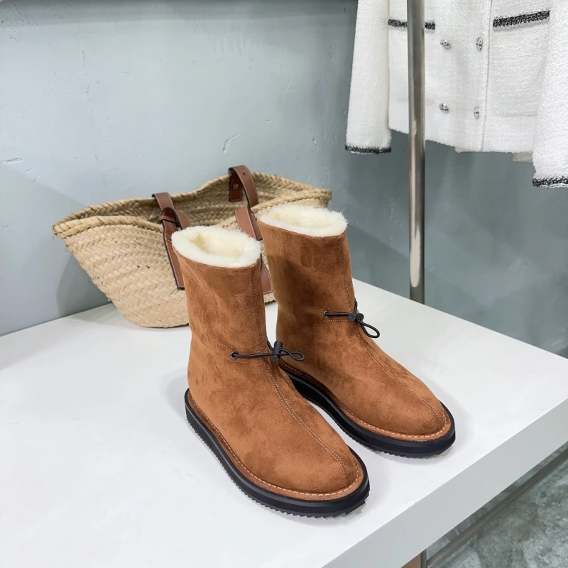 Autumn-Winter Euroamerican wind real flat leather comfortable warm thickening Mid-cylinder snow boots boots in cotton women's Wild casial well helsea smoking ankle boots