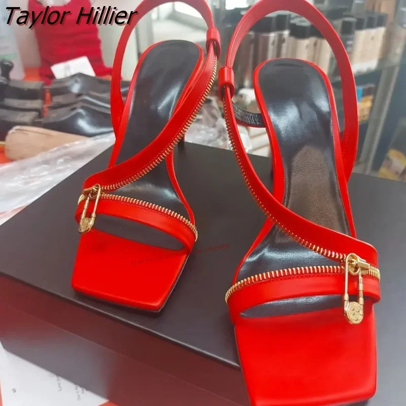 

Sexy Square Toe Zipper Decorated High Heels Sexy Open Toe Luxury Stiletto Sandals Versatile Party Elegant Ladies Shoes Summer