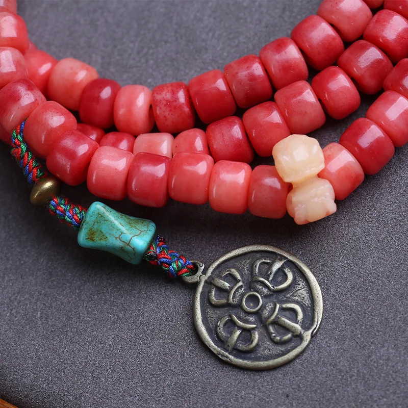 Natural camel full-blooded bucket , 108 Buddhist beads, yak bone three-way bead, Tara stone, turquoise, copper, Bagua