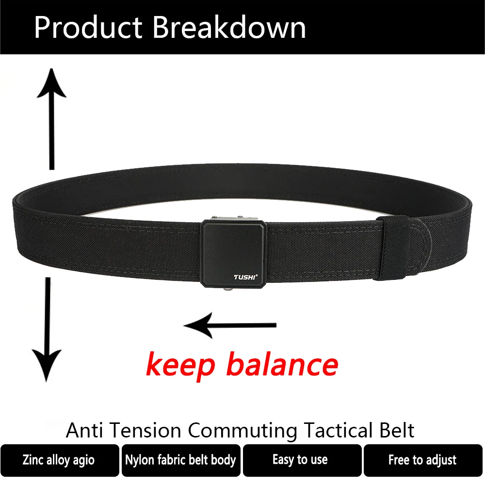 TUSHI Hard Tactical Belt For Men's wear-resistant alloy buckle nylon waist belt outdoor belt work clothes canvas Military belt