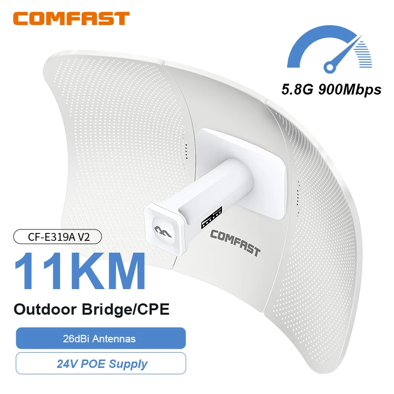 Comfast Outdoor CPE 900Mbps 5GHz 11KM Long Range Wireless Repeater Extender Access Point AP 1000Mbps LAN/WAN WiFi Bridge Router