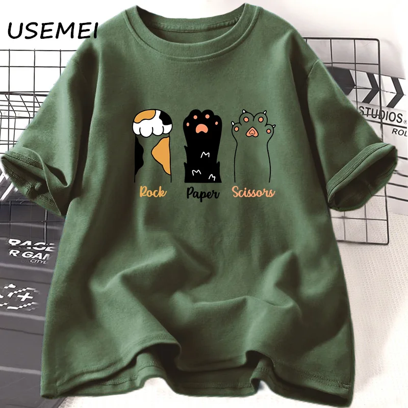 Rock Paper Scissors T Shirt Funny Cat Paw Print T-Shirt Summer Cotton Cat Lover Tshirt Women Men Short Sleeve Tee Shirt Clothing