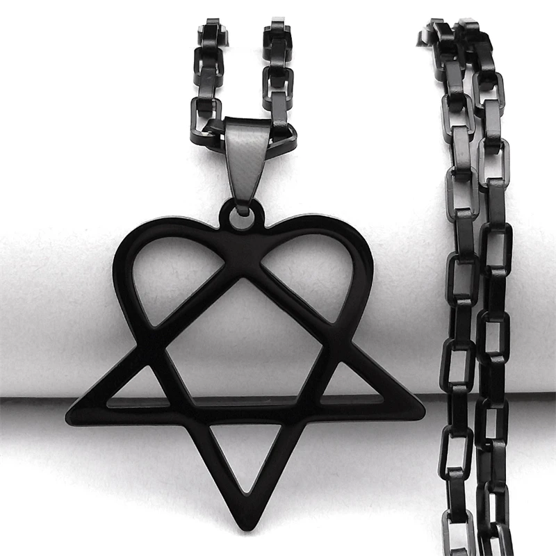 Hip Hop Rock Musik Him Heartagram Stern Herz Halskette für Frauen Männer Edelstahl Y2k Black Metal Band Goth Punk Kette Schmuck – Detail 12