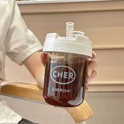 300ML Mini Water Cup Shaker Cup Coffee Water Bottle Children's Straw Milk Juice Beverage Plastic Cup