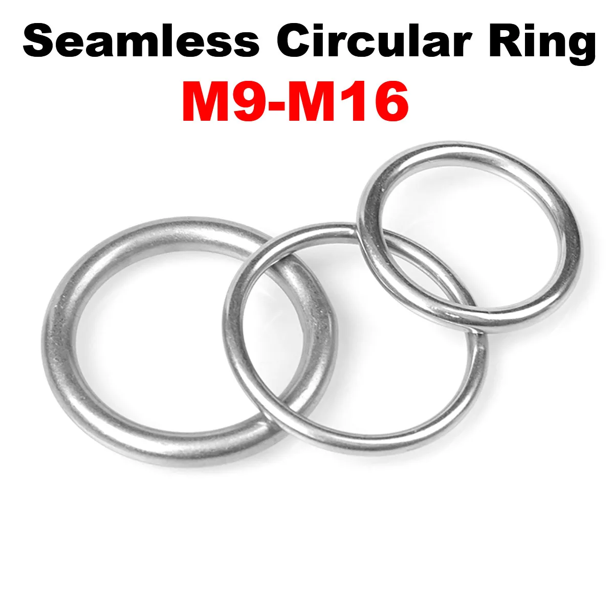 

304 Stainless Steel Seamless Circular Ring Smooth Solid O Ring for Rigging Marine Boat Hammock Solid Seamless Steel Ring M9-M16