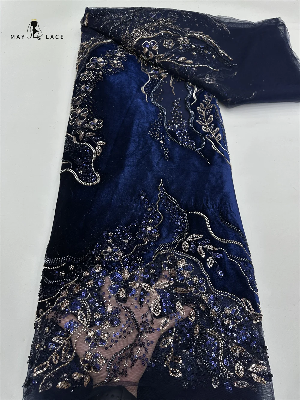 

Luxurious Velvet African Beaded Sequin Lace Fabric Luxury French Nigerian Dress Fabric For Wedding Party Clothing Material Sew