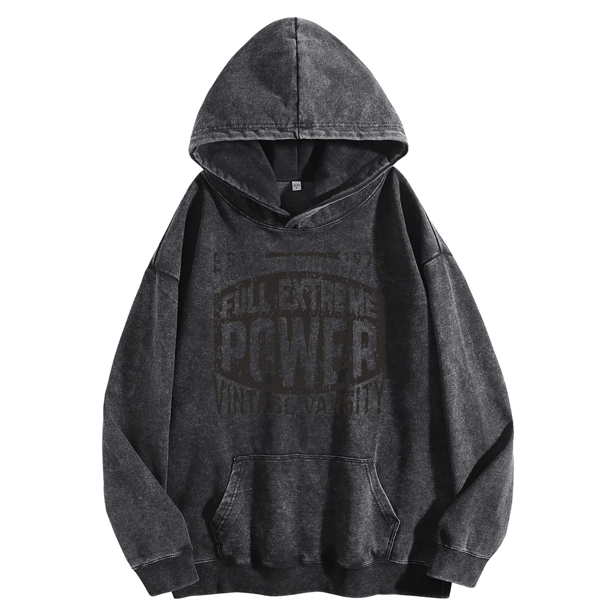 POWER جرافيك طباعة 400G خمر غسلها هوديي للجنسين المتضخم الشارع الشهير البلوز مجموعة الخريف/الشتاء #3