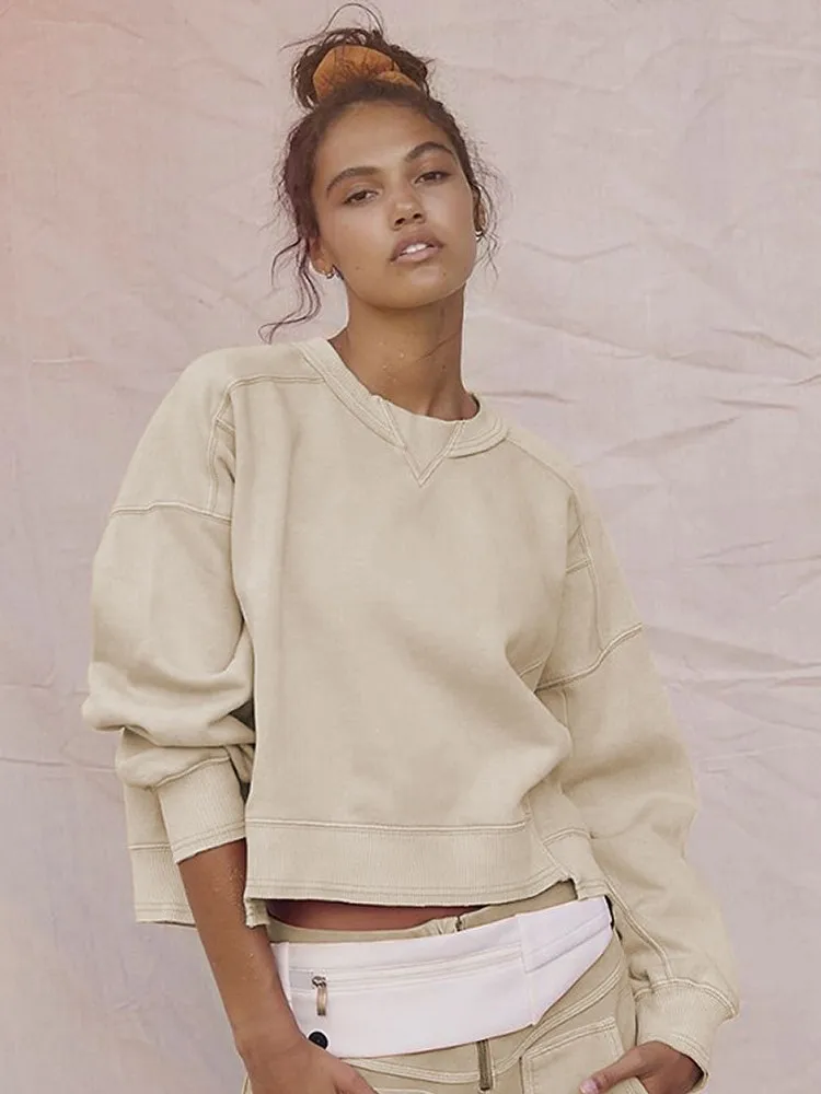 Pullover in felpa autunno inverno; Felpe con cappuccio da donna stile street casual solido O collo con cappuccio da donna; Top larghi a maniche lunghe alla moda