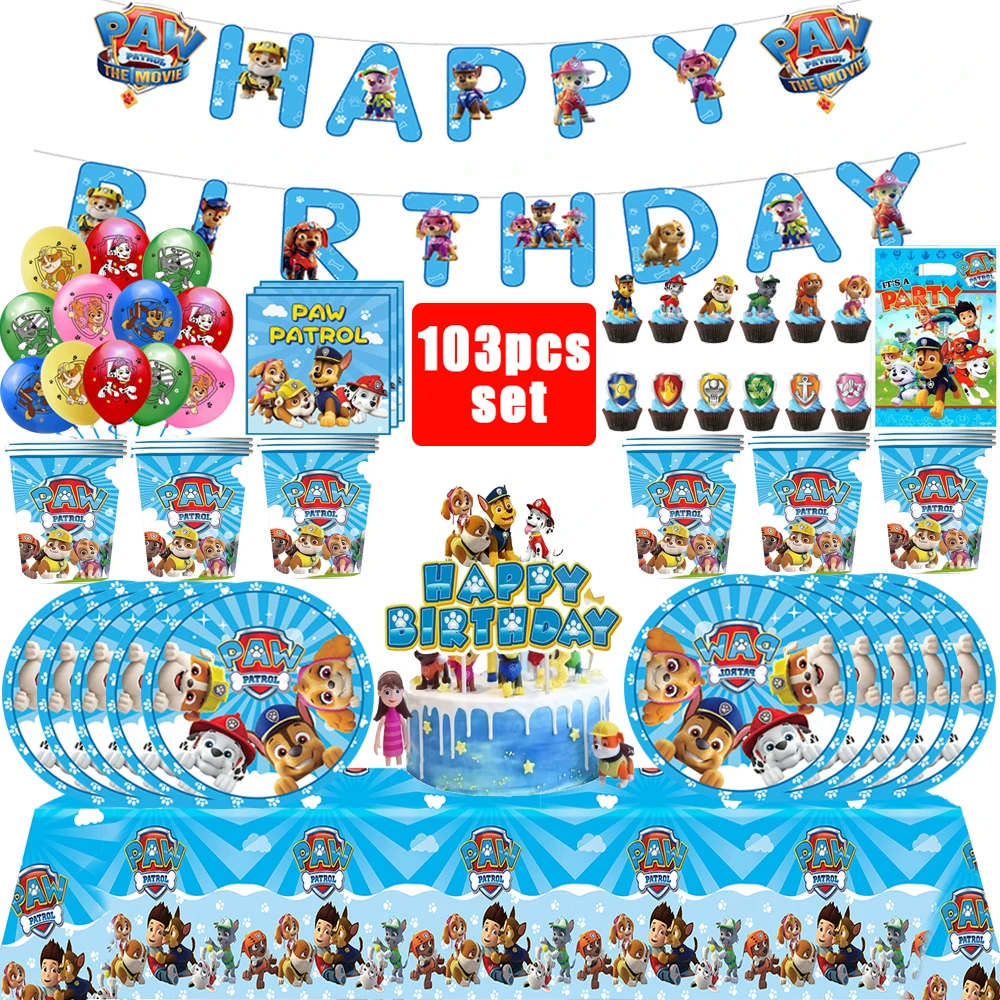 Patrulha pata suprimentos de festa de aniversário cães skye conjunto de talheres descartáveis prato copo toalha de mesa balão crianças diy decorações de aniversário