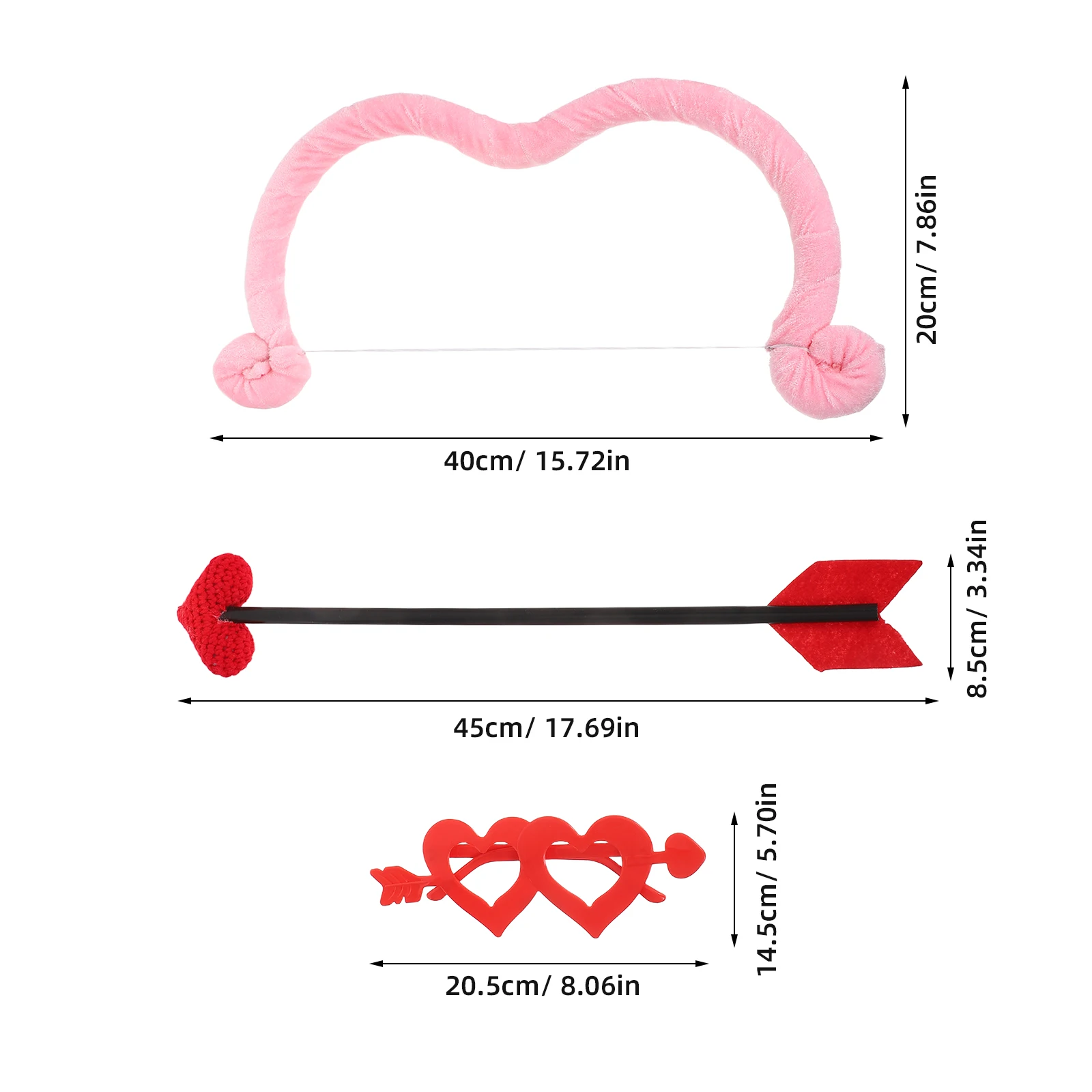 1 Zestaw Akcesoriów do Kostiumu Kupidyna na Walentynki Okulary w Kształcie Serca Łuk i Strzała Rekwizyty do Cosplay na Imprezę Kostium Kupidyna