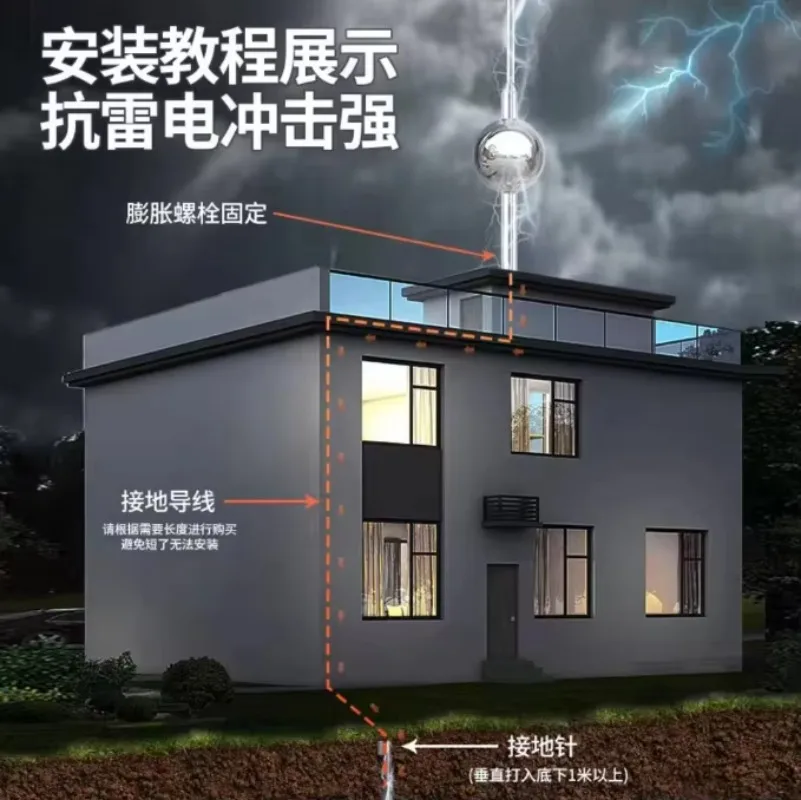 Universal Globe Lightning Rods with Stainless Steel 304 up 85 Meters Protection Radius 10-Year Warranty for Buildings Structures
