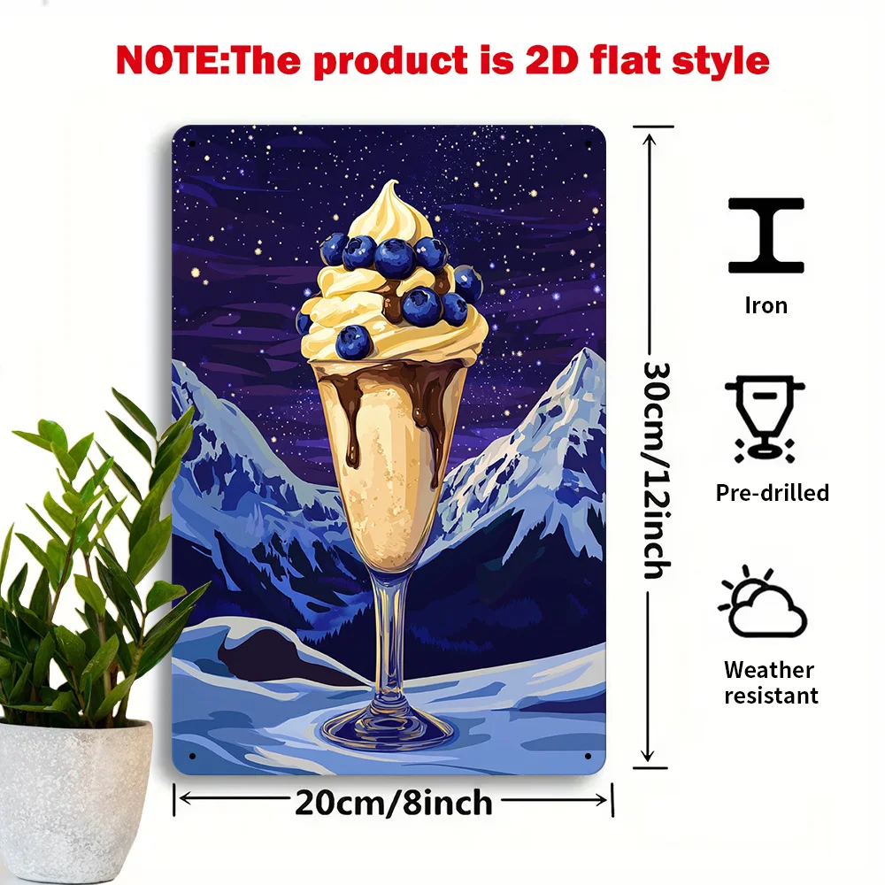Starry Blueberry Sundae Iron Metal Decorative Sign,Vintage Aesthetics, Artistic Style, Suitable for Kitchen, Dining Room