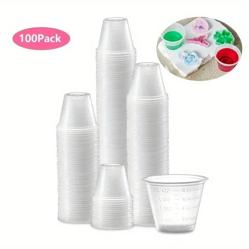 100Pcs 1 OZ Graduated Plastic Measuring Cups Small Disposable Cups for Epoxy Resin Paint DIY Arts Crafts Mixing
