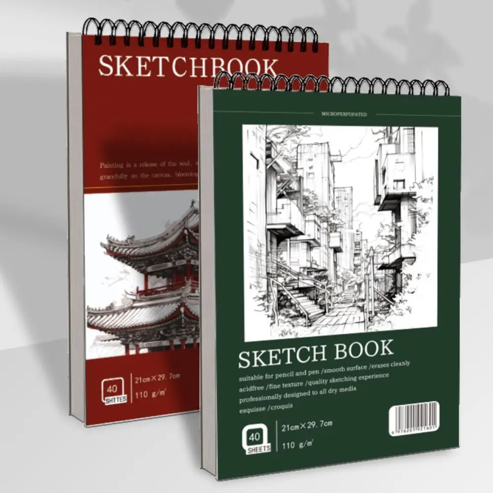 

40 Sheets A4 Coil Sketchbook Spiral Bound 110gsm Thick Drawing Paper Acid Free Eco-Friendly Artist Sketch Pad Colored Lead