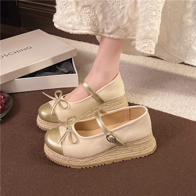 

Pancake-style Thick-soled Round-top Bow Tie Low-cut Fashionable Versatile Comfortable Anti-slip Breathable Women's Single Shoes