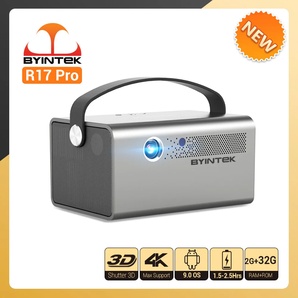 BYINTEK R17 3D 4K Cinema Inteligente Android WIFI Portátil Vídeo Externo LED DLP lAsEr Full HD 1080P Mini Projetor com Bateria