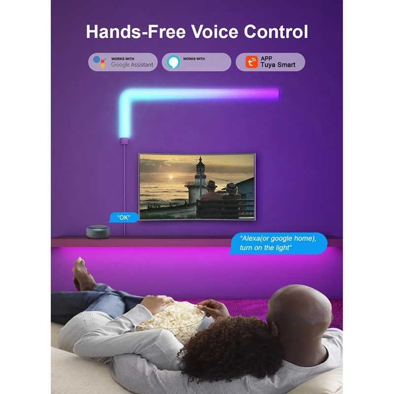 LED Smart Wall Light Bar Decoração, Bluetooth App, Controle de Voz, Sincronização de Música, DIY, Quarto, EU Plug