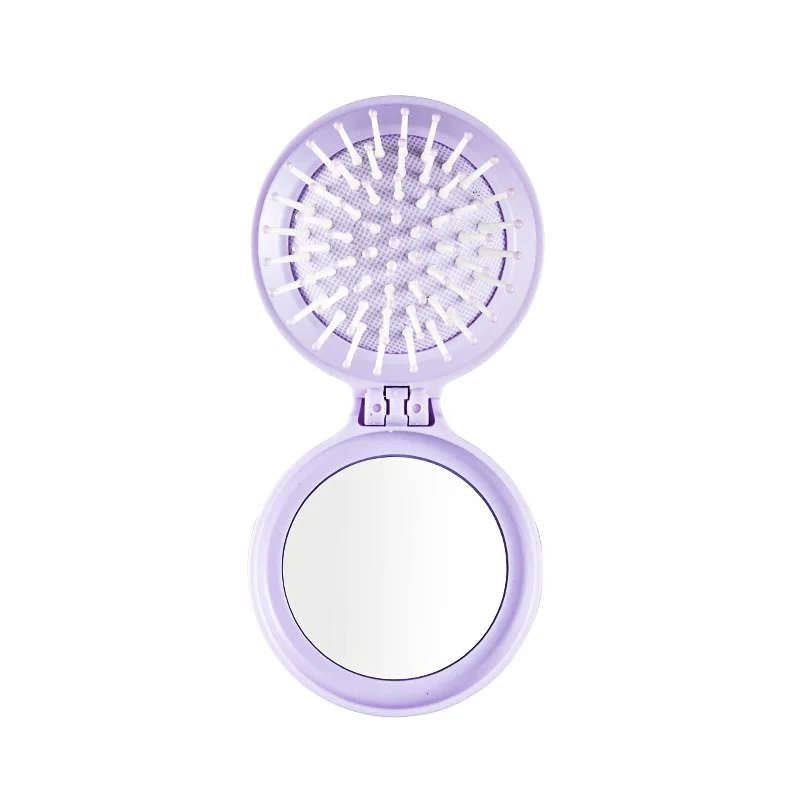 1 Stück tragbare, zusammenklappbare Haarbürste mit integriertem Spiegel, Kopfhautmassagekamm, ideal für Reisen und als Haaraccessoire. – Detail 6