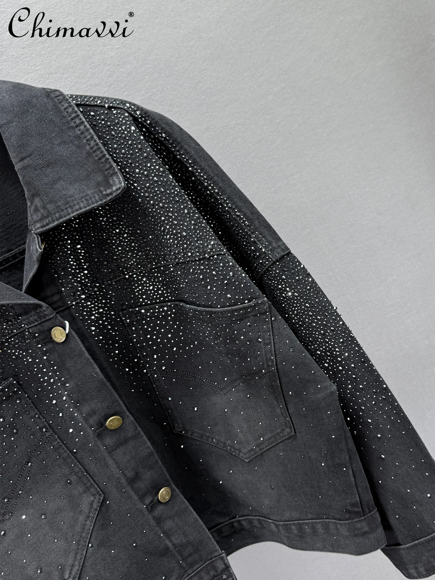 レディース ヘビーフルラインストーンデニムジャケット 2025年秋新作 ファッション 長袖 ルーズ スリムフィット ヨーロピアン ストリートウェア ジーンズコート