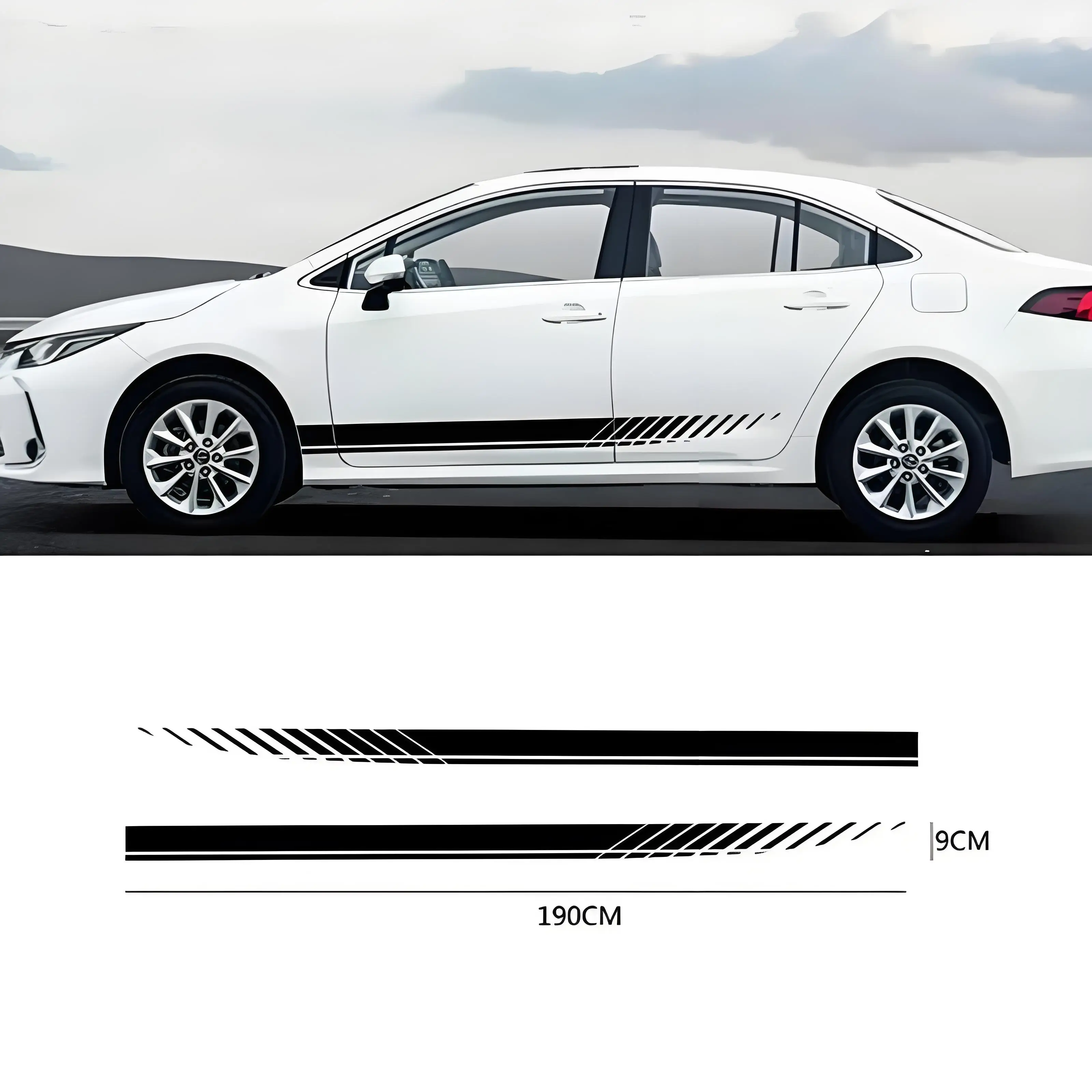 

7.48 inch X 3.94 inch 2PCS Car Door Sticker Body Scratch Cover Car Long Stripe Drawstring Universal Sports Side Skirt Stripe