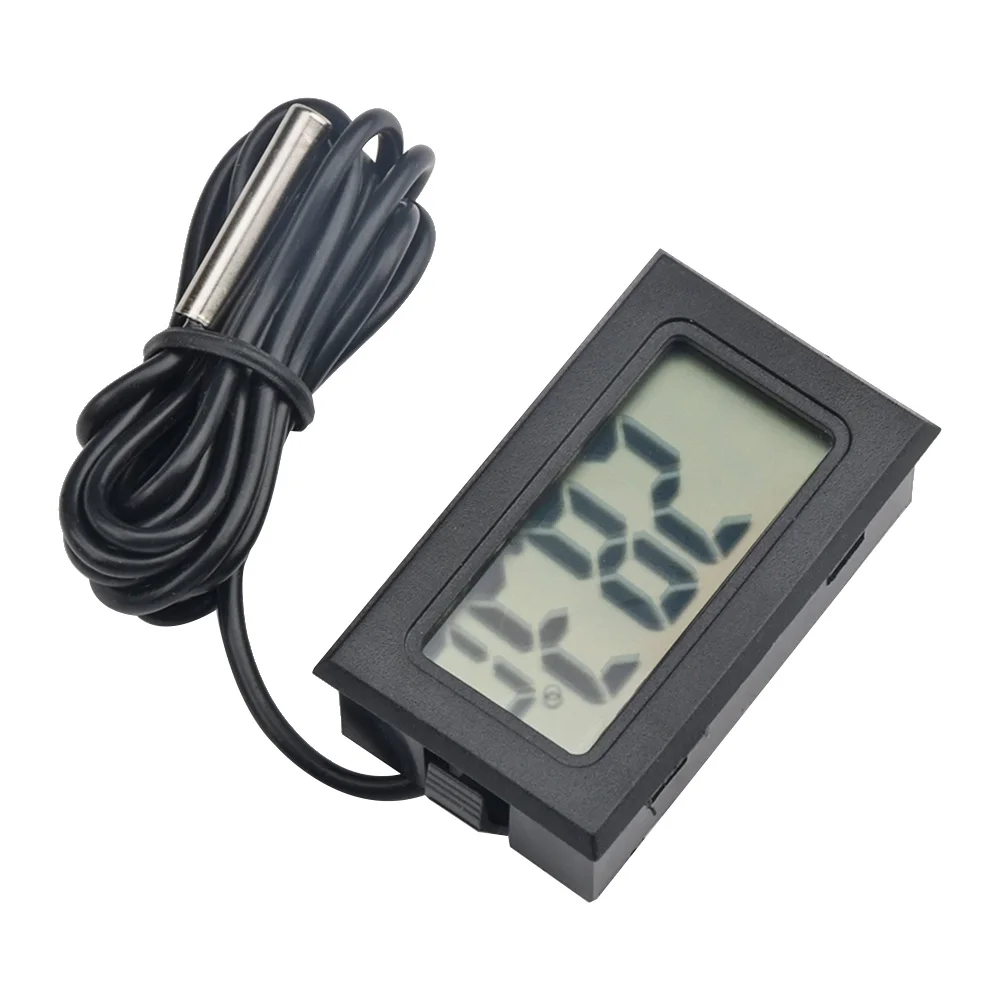 FY-10 Mini LCD Embedded Digital Thermometer Aquarium Car Water Bath Temperature Tester Detector Monitor 1M Black Without Battery
