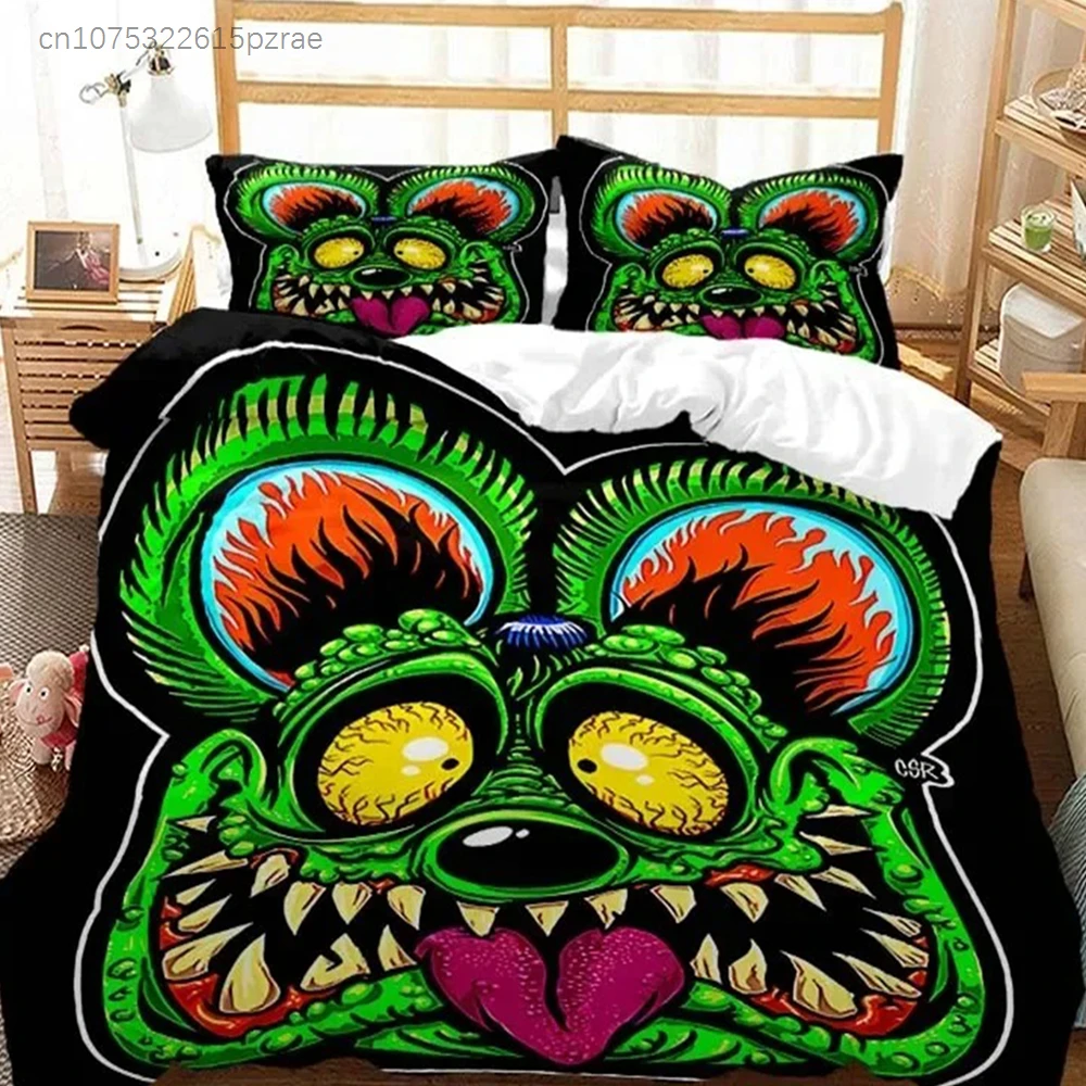 Cartoon Rat Fink Bedding Set For Bedroom Soft Modern Bedspreads Comefortable Kids Duvet Cover Quilt Cover And Pillowcase