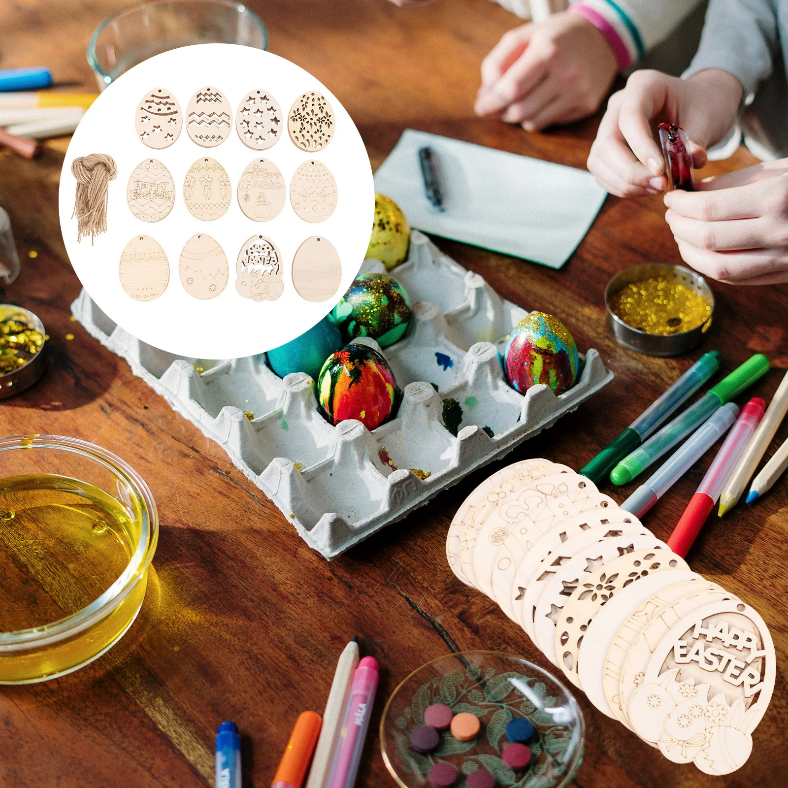 

48Pcs Easter Eggs Wood Cutout Blank Wooden Discs for DIY Crafts Handmade Ornaments Unpainted Wood Slices for Holiday Decoration