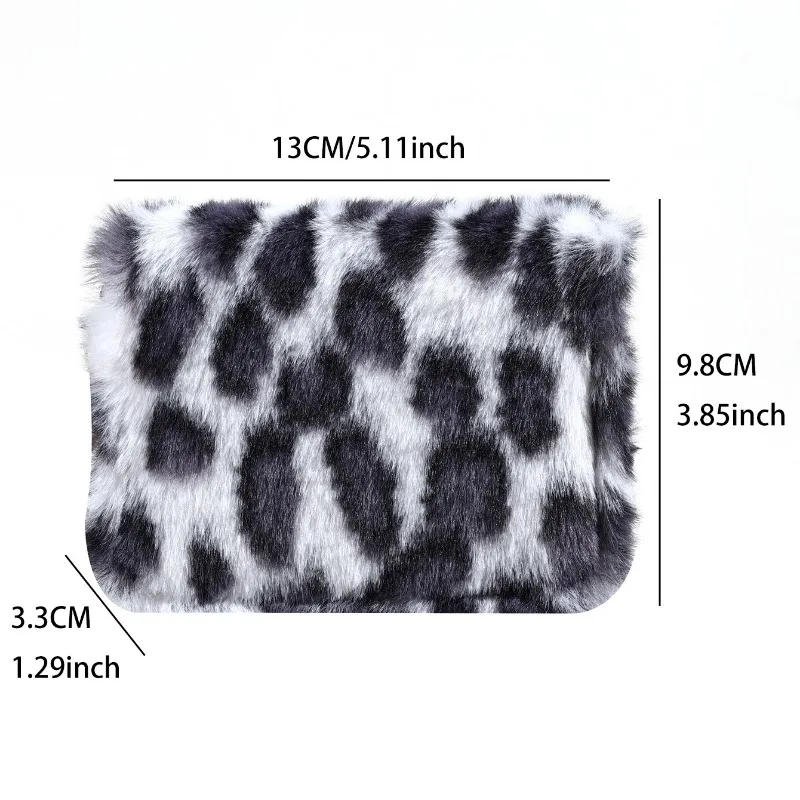 New Retro Leopard Print Plush Short Wallet Purse for Women Large Capacity ID Bank Card Credit Card Holder Coin Bag with Keychain