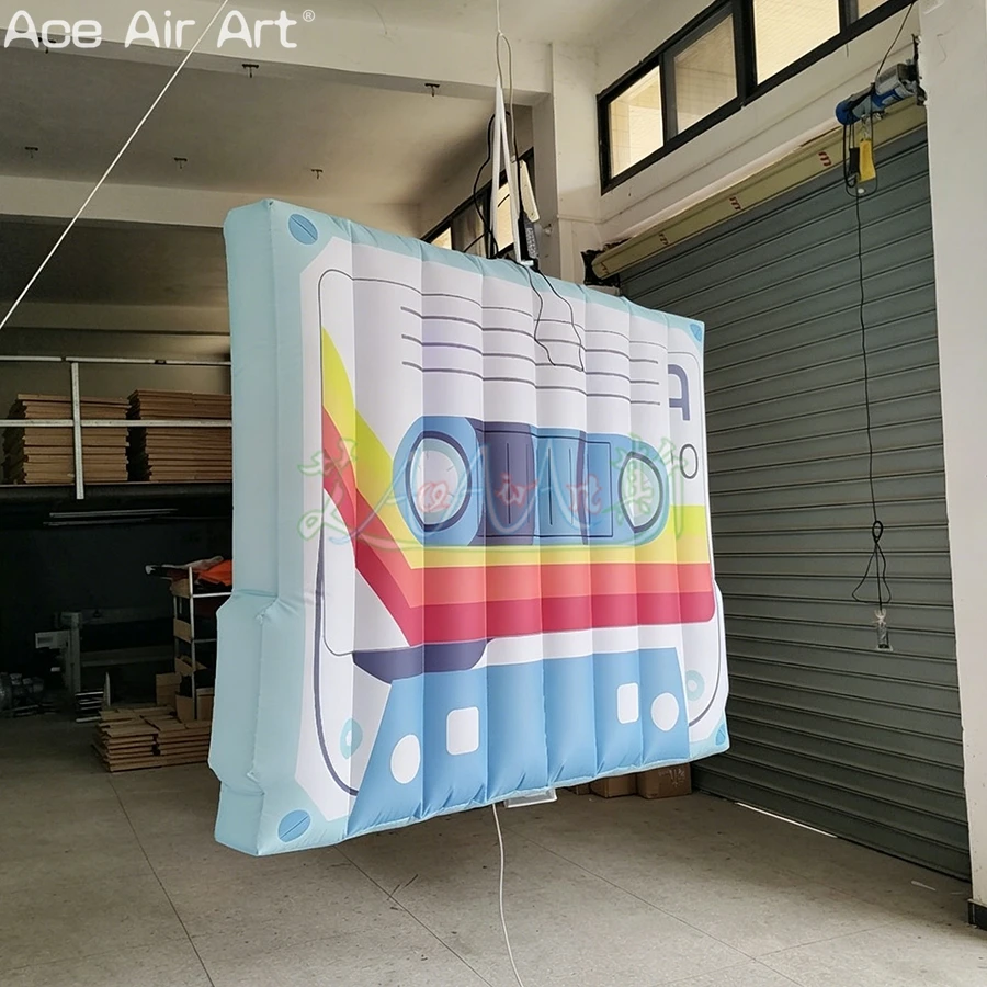 

Hanging Inflatable Retro Cassette Tape Sculpture, Rainbow 90s Music Tape Model for Vintage and Disco Themed Decoration