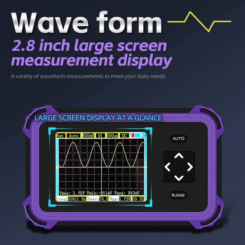 Oscilloscopio digitale portatile, larghezza di banda 1 MHz e campionamento 8,33 MSa/s, trigger automatico ±400 V, accoppiamento CC/CA, spegnimento timer per elettricità
