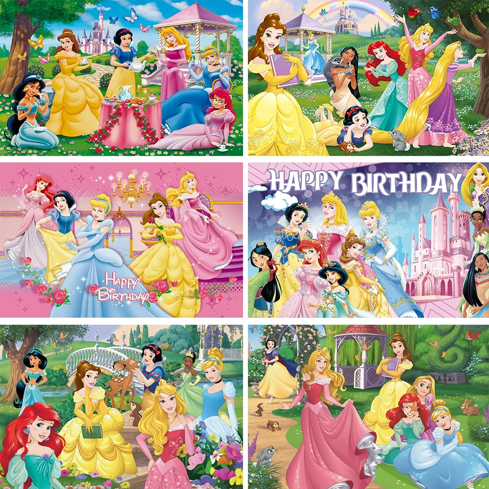 

Disney Castle Cartoon Princess Background Birthday Party Decorations Seven Princesses Baby Shower Supplies Gifts Photo Props