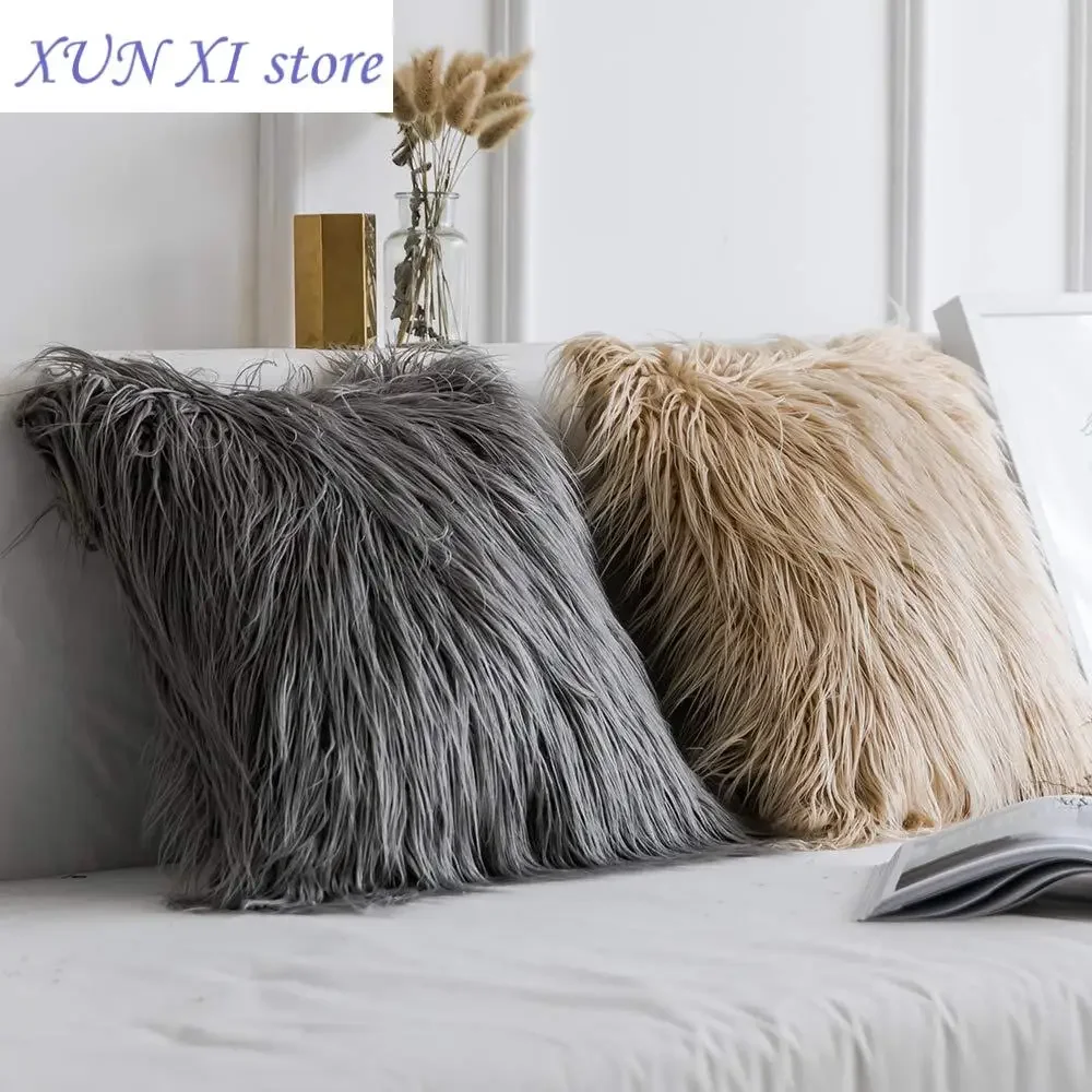 

New 45cm Faux Sheep Fur Cushion Cover Washable Soft Square Pillowcase Furry Plain Fluffy Faux Fur