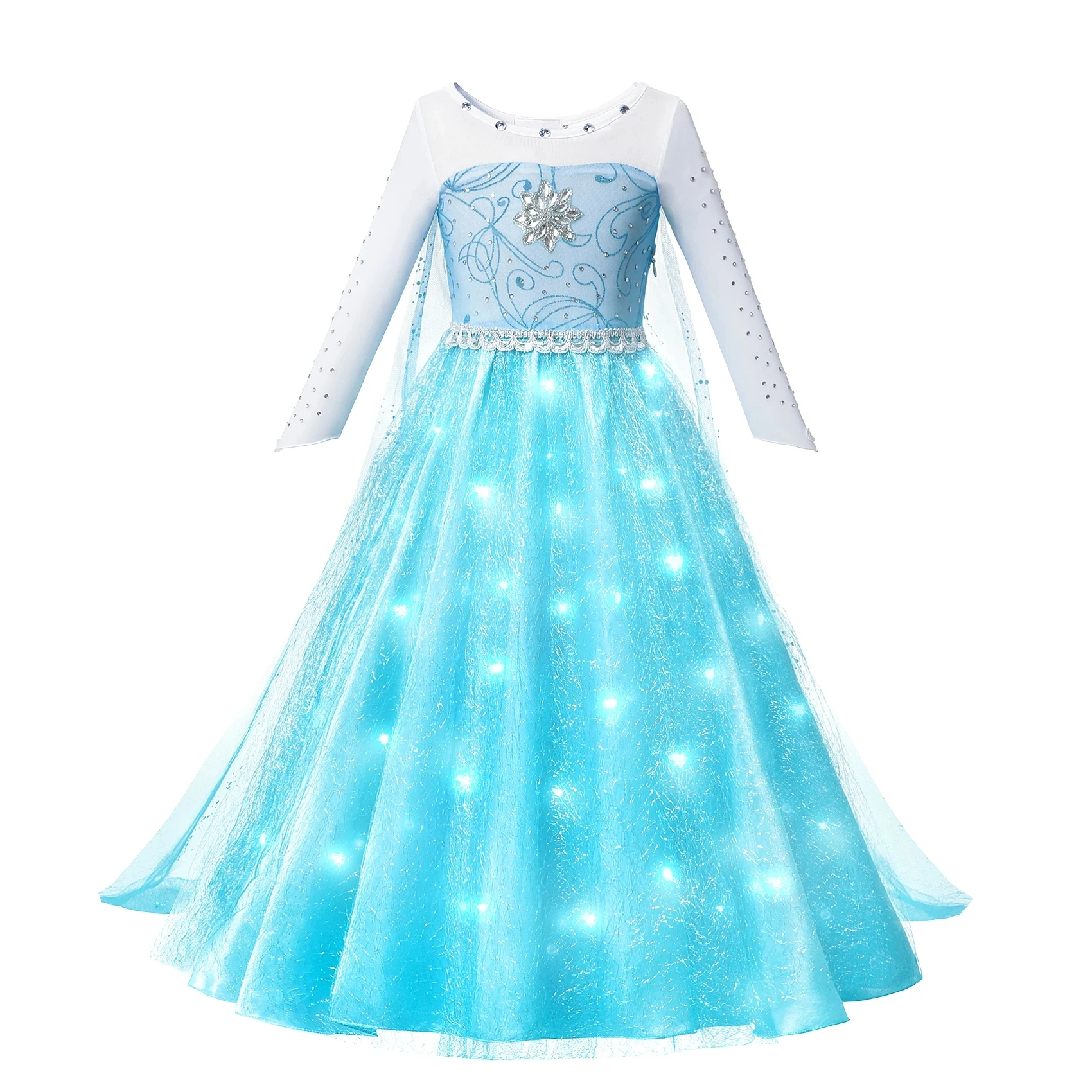 Elsa Snow Queen Princess Girls LED Light Up Dress Halloween Carnival Clothing Party Kids Cosplay Children Costume