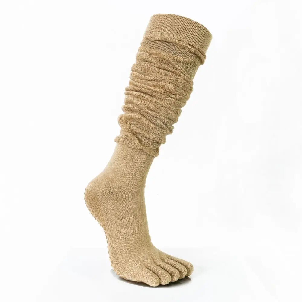 Women Combed Cotton Five Toe Socks Anti Slip Silicone Sole Over The Knee Breathable Casual High Tube Thin Autumn Stockings