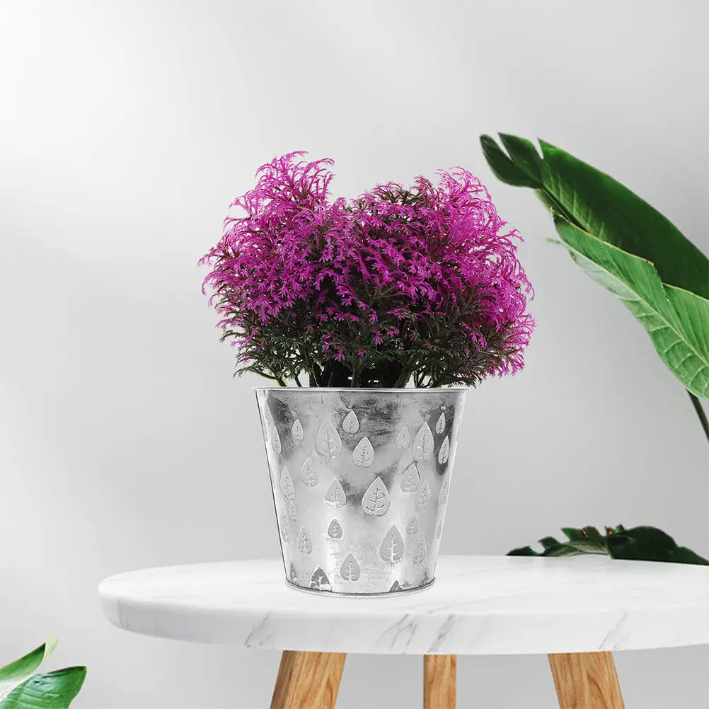 Iron Carved Maple Leaf Round Flower Pot Large Size Garden Planter for Flowers Arrangement Outdoor Indoor Decor Vintage Metal