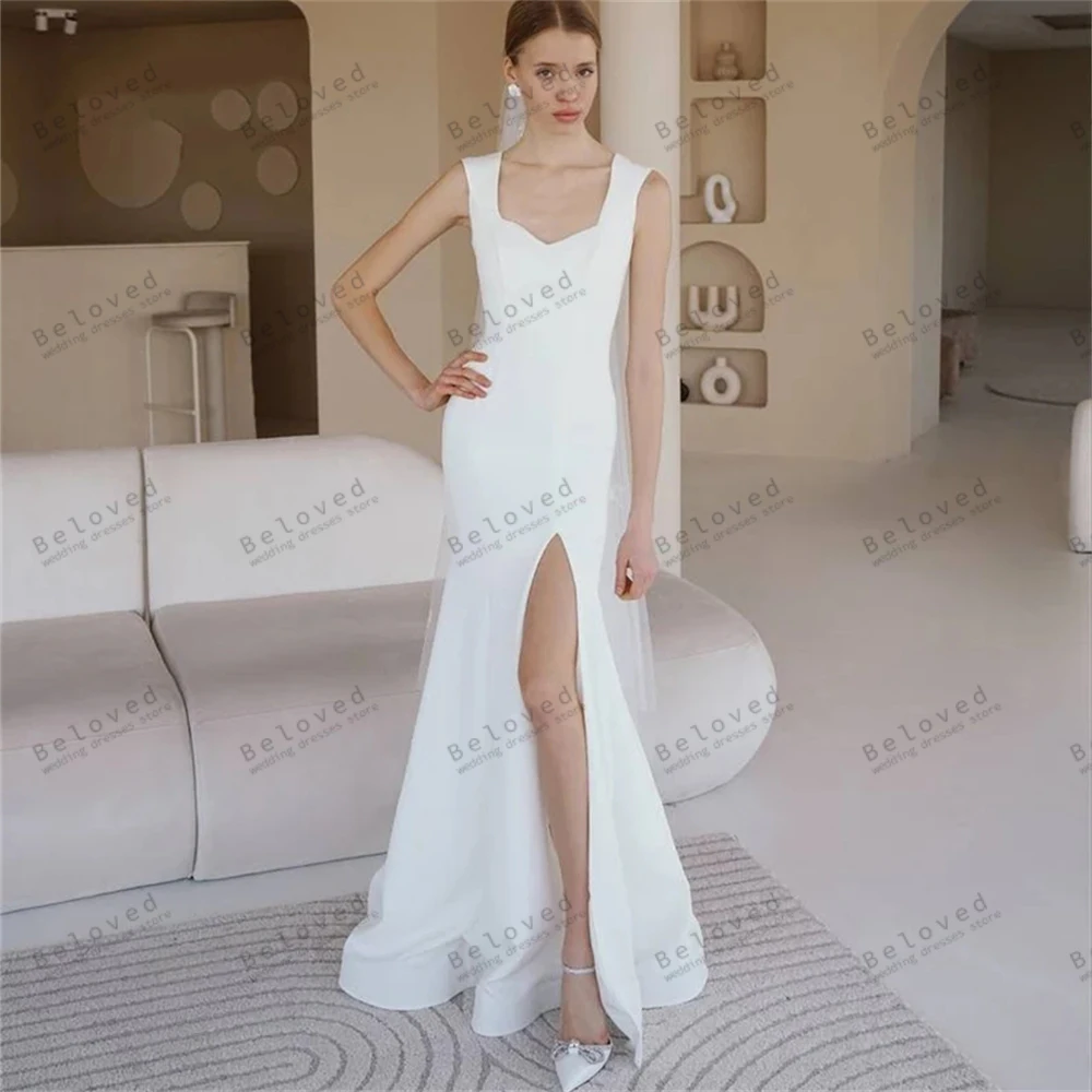 

Simple Wedding Dresses 2024 Newest Bridal Gowns Sexy Sleeveless Backless Sheath Mermaid High Slit Robes Pretty Vestidos De Novia