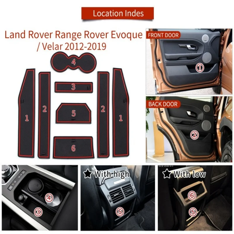 

Car Anti-Slip Gate Slot Mat For Land Rover Range Rover Evoque 2012-2018 Interior Decorative Cup Holders Car Accessories