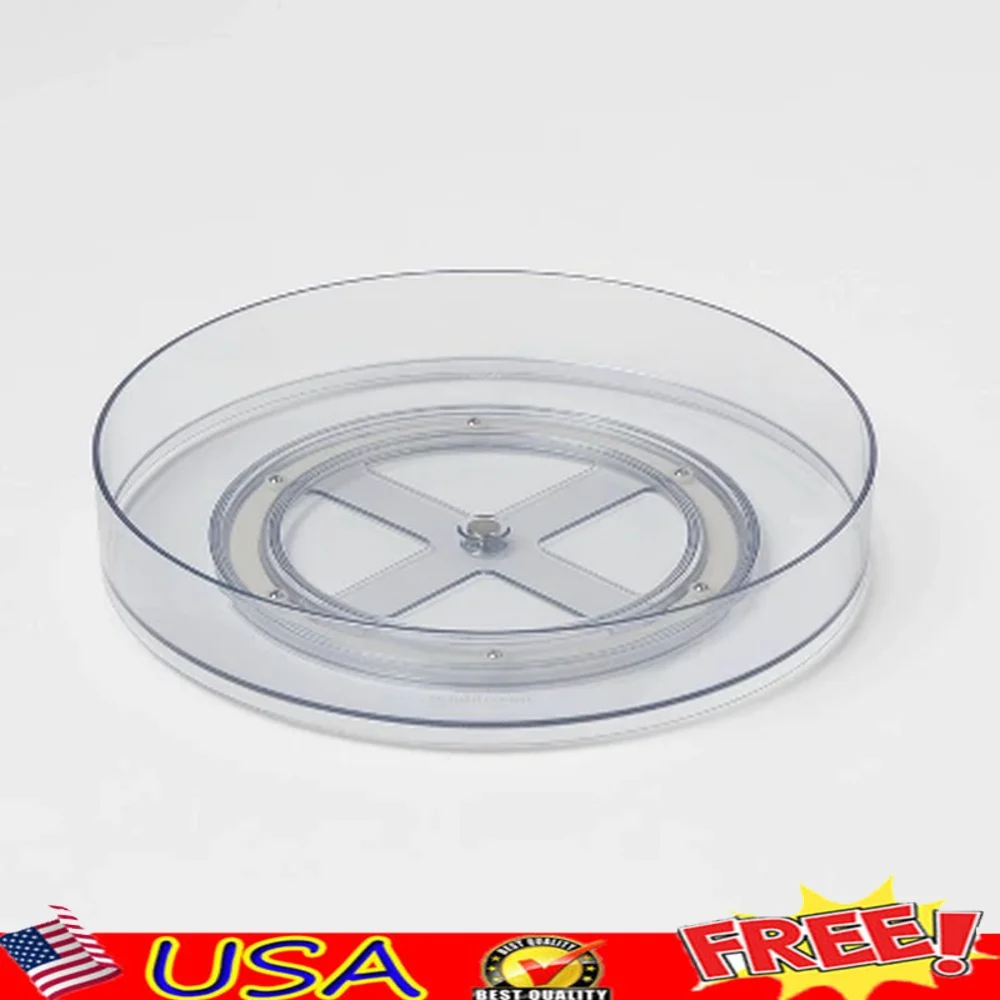

11 Inch Clear Lazy Susan Turntable Kitchen Organizer Raised Sides Plastic Polyethylene Stainless Steel Easy Clean Design