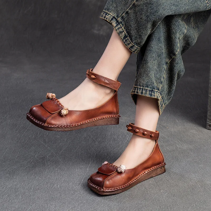 Koznoy 2cm Ethnic Natural Genuine Leather Loafer Summer Comfy Shallow Women Soft Flats Elastic Casual Spring Autumn Sewing Shoes