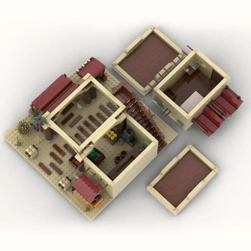 Модель с видом на улицу в пустыне, Moc, строительные кирпичи, модульные строительные блоки на рынке пустыни, подарки, рождественские игрушки, наборы «сделай сам», сборка