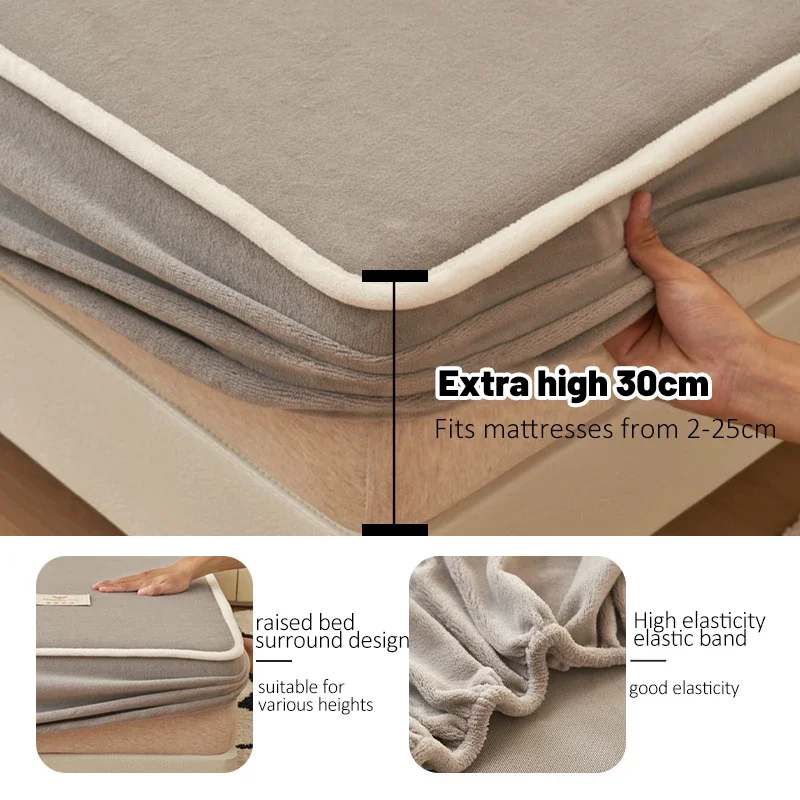 Quilted Flannel Fitted Sheets Soft Flannel Fleece Mattress Top Suitable for Fall and Winter Fitted Deep Pocket Up To 15'' Warmth