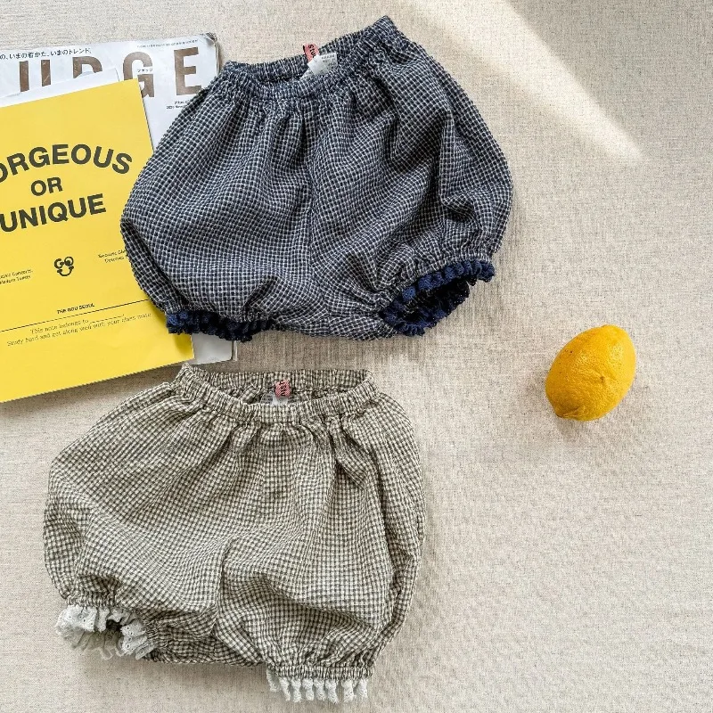 2026 Neue Sommer Kinder Karierte Shorts 1-6 Jahre Süße Baby Mädchen Lockere Lässige Spitzen-Shorts Atmungsaktive Strand-Urlaubsshorts für Kinder – Detail 7