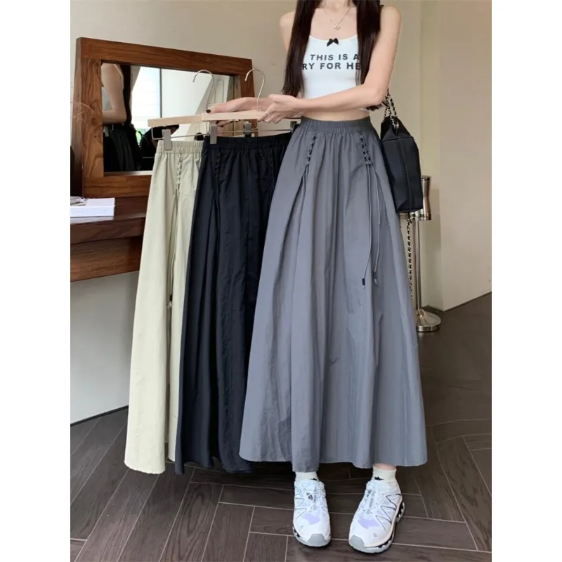 Summer Comfortable Streetwear High Waisted For Women Y2K Vintage Korean Ladies A Line Fashion Elegant Women's Black Skirts