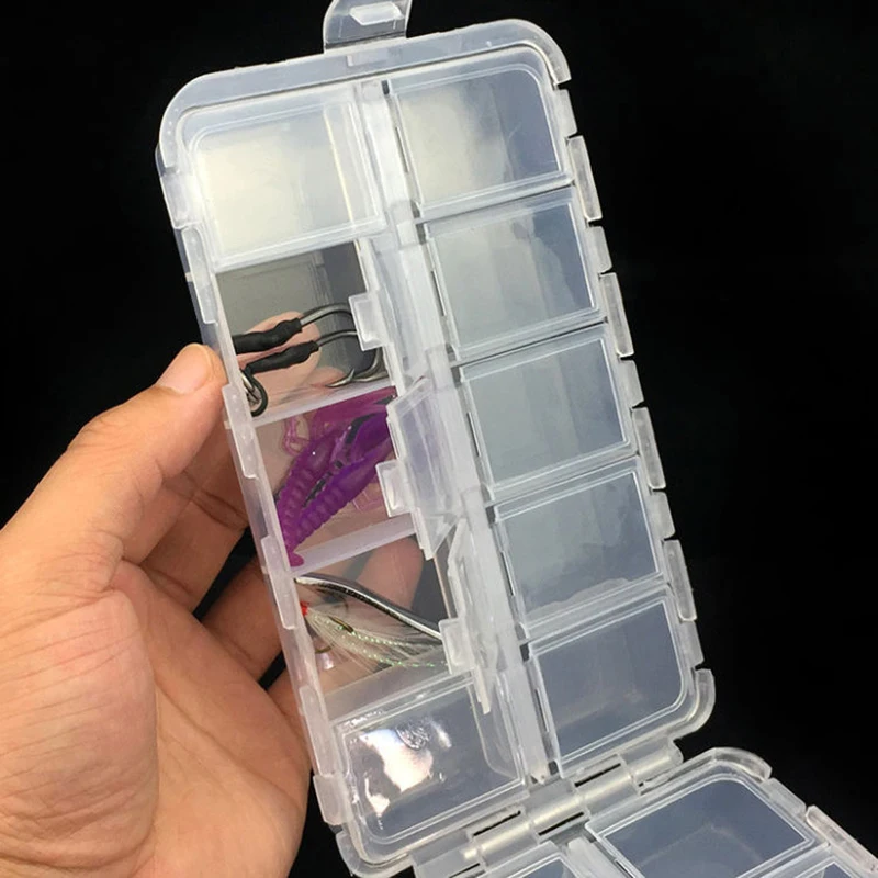WEIHE mini Fishing Tackle Box Red 10 Compartments for Small Clear Plastic Waterproof Hooks Lures Baits Fishing Accessories